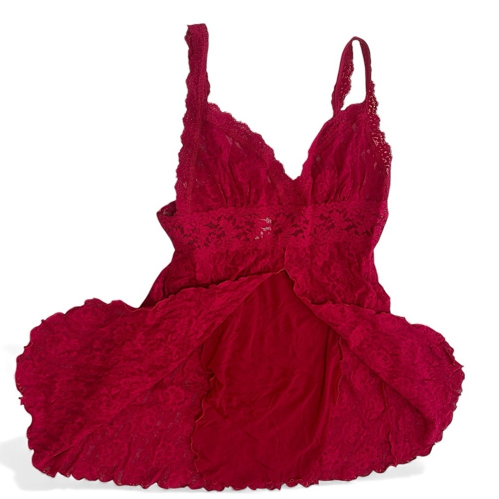 Vintage 90s Hanky Panky Red Lingerie Rosette Lace Chemise Women’s Small Elegant